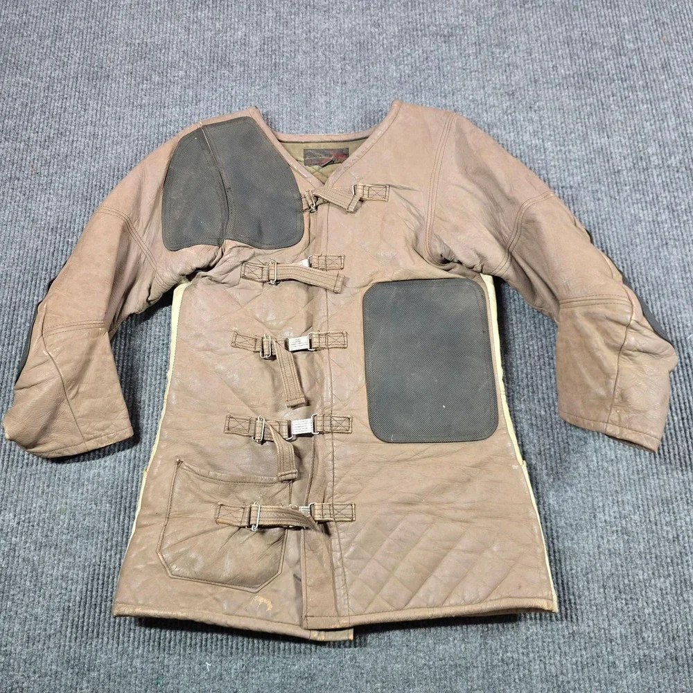 Vintage 10-X Coat Mens 40 Brown Quilted Padded Buckle Leather Shooting Jacket